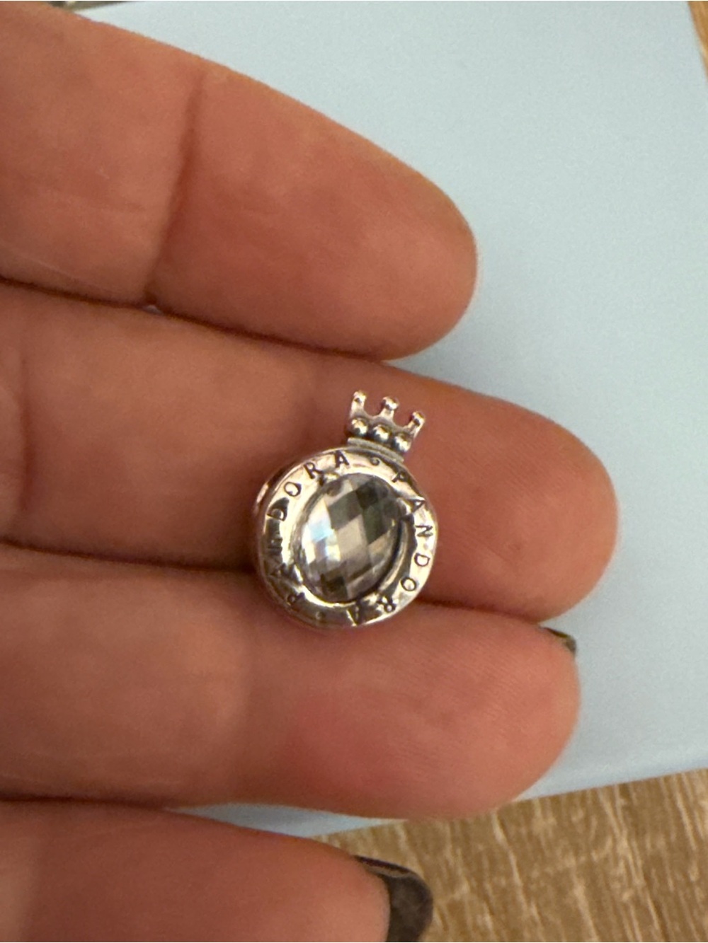 Pandora Silver Crown Charm with Clear Faceted Stone - Picture 5 of 5